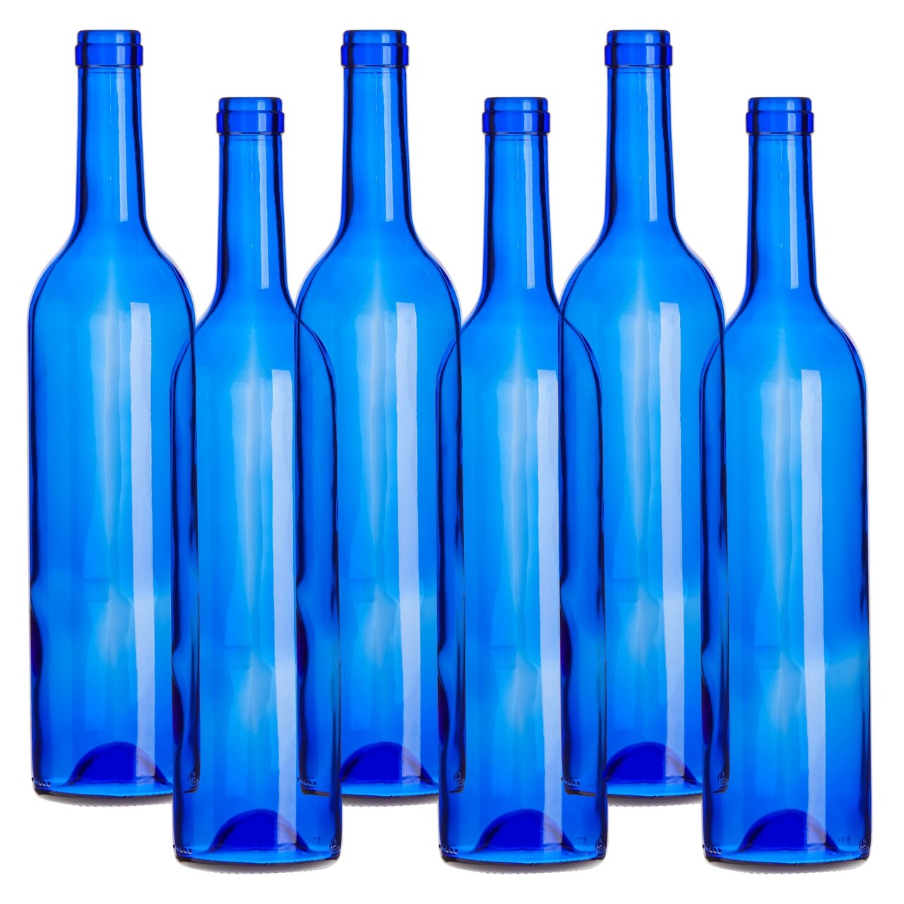 6 Pack Empty Blue Wine Bottles for Kitchen Counter, Home Decor, Crafts, Bar Accessories (12.75 Inches)